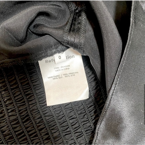 REFORMATION Roe Black Satin Silk Long Sleeve Top Square Neck Bustier Blouse - Picture 6 of 7